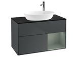 Villeroy und Boch Finion Waschtischunterschrank G902GMHG 100cm, Abdeckplatte black matt, Emotion, Regale Olive matt lacquer, Midnight Blue Matt Lacquer