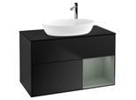 Villeroy und Boch Finion Waschtischunterschrank G902GMPD 100cm, Abdeckplatte black matt, Emotion, Regale Olive matt lacquer, Black matt lacquer