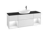Villeroy und Boch Finion Waschtischunterschrank F982GFMT 160cm, Abdeckplatte black matt, Regale Glossy white lacquer, White matt lacquer