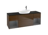 Villeroy und Boch Finion Waschtischunterschrank F982GKGN 160cm, Abdeckplatte black matt, Regale Anthracite matt lacquer, Walnut veneer