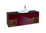 Villeroy und Boch Finion Waschtischunterschrank F982GNHB 160cm, Abdeckplatte black matt, Regale Walnut Veneer, Peony Matt