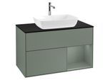 Villeroy und Boch Finion Waschtischunterschrank G782GMGM 100cm, Abdeckplatte black matt, Emotion, Regale Olive matt lacquer, Olive Matt Lacquer