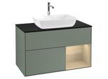 Villeroy und Boch Finion Waschtischunterschrank G782PCGM 100cm, Abdeckplatte black matt, Emotion, Regale Oak Veneer, Olive Matt Lacquer