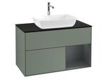 Villeroy und Boch Finion Waschtischunterschrank G782HGGM 100cm, Abdeckplatte black matt, Emotion, Regale Midnight matt lacquer, Olive Matt Lacquer