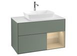 Villeroy und Boch Finion Waschtischunterschrank G781PCGM 100cm, Abdeckplatte white matt, Emotion, Regale Oak Veneer, Olive Matt Lacquer