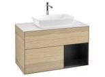 Villeroy und Boch Finion Waschtischunterschrank G781PDPC 100cm, Abdeckplatte white matt, Emotion, Regale Black matt lacquer, Oak Veneer