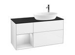 Villeroy und Boch Finion Waschtischunterschrank F922MTGF 120cm, Abdeckplatte black matt, Regale White matt lacquer, Glossy white lacquer