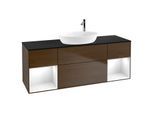 Villeroy und Boch Finion Waschtischunterschrank G982GFGN 160cm, Abdeckplatte black matt, Emotion, Regale Glossy white lacquer, Walnut veneer