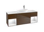 Villeroy und Boch Finion Waschtischunterschrank G981GFGN 160cm, Abdeckplatte white matt, Emotion, Regale Glossy white lacquer, Walnut veneer