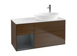 Villeroy und Boch Finion Waschtischunterschrank G921HGGN 120cm, Abdeckplatte white matt, Emotion, Regale Midnight matt lacquer, Walnut veneer