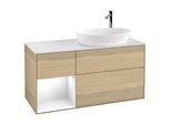 Villeroy und Boch Finion Waschtischunterschrank G921GFPC 120cm, Abdeckplatte white matt, Emotion, Regale Glossy white lacquer, Oak Veneer