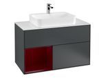 Villeroy und Boch Finion Waschtischunterschrank G361HBHG 100cm, Abdeckplatte white matt, Emotion, Regal links Peony, Midnight Blue Matt Lacquer