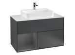 Villeroy und Boch Finion Waschtischunterschrank G361GKHG 100cm, Abdeckplatte white matt, Emotion, Regal links Anthracite matt, Midnight Blue Matt Lacquer