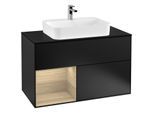 Villeroy und Boch Finion Waschtischunterschrank F362PCPD 100cm, Abdeckplatte black matt, Regal links Oak Veneer, Black matt lacquer