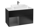 Villeroy und Boch Finion Waschtischunterschrank F361GKPD 100cm, Abdeckplatte white matt, Regal links Anthracite matt, Black matt lacquer