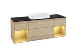 Villeroy und Boch Finion Waschtischunterschrank G332HFPC 160cm, Abdeckplatte black matt, Emotion, Regale Gold matt lacquer, Oak Veneer