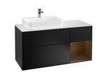 Villeroy und Boch Finion Waschtischunterschrank G401GNPD 120cm, Abdeckplatte white matt, Emotion, Regal rechts Walnut veneer, Black matt lacquer