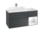 Villeroy und Boch Finion Waschtischunterschrank G401GFHG 120cm, Abdeckplatte white matt, Emotion, Regal rechts Glossy white lacquer, Midnight Blue Matt Lacquer
