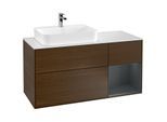 Villeroy und Boch Finion Waschtischunterschrank G401HGGN 120cm, Abdeckplatte white matt, Emotion, Regal rechts Midnight Blue Matt Lacquer, Walnut veneer