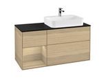 Villeroy und Boch Finion Waschtischunterschrank F392PCPC 120cm, Abdeckplatte black matt, Regal links Oak Veneer, Oak Veneer