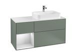 Villeroy und Boch Finion Waschtischunterschrank G391MTGM 120cm, Abdeckplatte white matt, Emotion, Regal links White matt lacquer, Olive Matt Lacquer