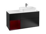 Villeroy und Boch Finion Waschtischunterschrank F391HBPD 120cm, Abdeckplatte white matt, Regal links Peony, Black matt lacquer