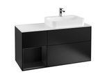 Villeroy und Boch Finion Waschtischunterschrank F391PDPD 120cm, Abdeckplatte white matt, Regal links Black matt lacquer, Black matt lacquer