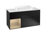 Villeroy und Boch Finion Waschtischunterschrank G291PCPD 120cm, Abdeckplatte white matt, Emotion, Regal links Oak Veneer, Black matt lacquer