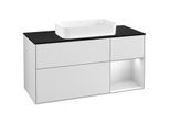 Villeroy und Boch Finion Waschtischunterschrank G302MTMT 120cm, Abdeckplatte black matt, Emotion, Regal rechts White matt lacquer, White matt lacquer