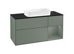 Villeroy und Boch Finion Waschtischunterschrank G302GMGM 120cm, Abdeckplatte black matt, Emotion, Regal rechts Olive Matt Lacquer, Olive Matt Lacquer