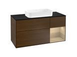 Villeroy und Boch Finion Waschtischunterschrank G302PCGN 120cm, Abdeckplatte black matt, Emotion, Regal rechts Oak Veneer, Walnut veneer