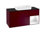 Villeroy und Boch Finion Waschtischunterschrank F302GFHB 120cm, Abdeckplatte black matt, Regal rechts Glossy white lacquer, Peony Matt