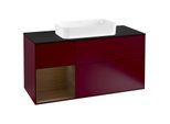 Villeroy und Boch Finion Waschtischunterschrank G292GNHB 120cm, Abdeckplatte black matt, Emotion, Regal links Walnut veneer, Peony Matt