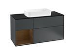Villeroy und Boch Finion Waschtischunterschrank G292GNHG 120cm, Abdeckplatte black matt, Emotion, Regal links Walnut veneer, Midnight Blue Matt Lacquer