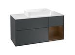 Villeroy und Boch Finion Waschtischunterschrank F301GNHG 120cm, Abdeckplatte white matt, Regal rechts Walnut veneer, Midnight Blue Matt Lacquer