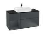 Villeroy und Boch Finion Waschtischunterschrank G412HGHG 120cm, Abdeckplatte black matt, Emotion, Regal links Midnight Blue Matt Lacquer, Midnight Blue Matt Lacquer