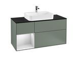 Villeroy und Boch Finion Waschtischunterschrank F412MTGM 120cm, Abdeckplatte black matt, Regal links White matt lacquer, Olive Matt Lacquer