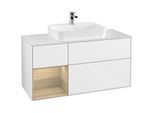 Villeroy und Boch Finion Waschtischunterschrank G411PCGF 120cm, Abdeckplatte white matt, Emotion, Regal links Oak Veneer, Glossy white lacquer