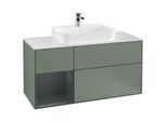 Villeroy und Boch Finion Waschtischunterschrank F411HGGM 120cm, Abdeckplatte white matt, Regal links Midnight Blue Matt Lacquer, Olive Matt Lacquer