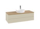 Villeroy und Boch Antao Waschtisch-Unterschrank L21051HJ mit Beleuchtung, 120x36x50cm, Hahnloch, Waschbeckenplattenfarbe honey oak, silk grey matt lacquer