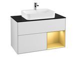 Villeroy und Boch Finion Waschtischunterschrank G372HFMT 100cm, Abdeckplatte black matt, Emotion, Regal rechts Gold matt, White matt lacquer
