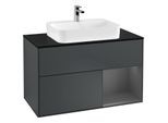 Villeroy und Boch Finion Waschtischunterschrank G372GKHG 100cm, Abdeckplatte black matt, Emotion, Regal rechts Anthracite matt, Midnight Blue Matt Lacquer