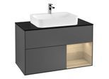 Villeroy und Boch Finion Waschtischunterschrank G372PCGK 100cm, Abdeckplatte black matt, Emotion, Regal rechts Oak Veneer, Anthracite matt