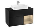 Villeroy und Boch Finion Waschtischunterschrank G372PCPD 100cm, Abdeckplatte black matt, Emotion, Regal rechts Oak Veneer, Black matt lacquer