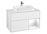 Villeroy und Boch Finion Waschtischunterschrank F371GFGF 100cm, Abdeckplatte white matt, Regal rechts Glossy white lacquer, Glossy white lacquer