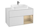 Villeroy und Boch Finion Waschtischunterschrank F371PCMT 100cm, Abdeckplatte white matt, Regal rechts Oak Veneer, White matt lacquer