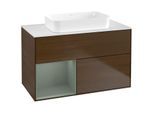 Villeroy und Boch Finion Waschtischunterschrank F651GMGN 100x60,3x50,1cm, Regal links Olive Matt Lacquer, Walnut veneer