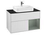 Villeroy und Boch Finion Waschtischunterschrank F372GMMT 100cm, Abdeckplatte black matt, Regal rechts Olive Matt Lacquer, White matt lacquer