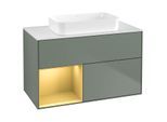 Villeroy und Boch Finion Waschtischunterschrank F651HFGM 100x60,3x50,1cm, Regal links Gold matt, Olive Matt Lacquer