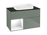 Villeroy und Boch Finion Waschtischunterschrank F652GFGM 100x60,3x50,1cm, Regal links Glossy white lacquer, Olive Matt Lacquer